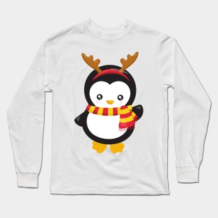 Christmas Penguin, Penguin With Scarf, Antlers Long Sleeve T-Shirt